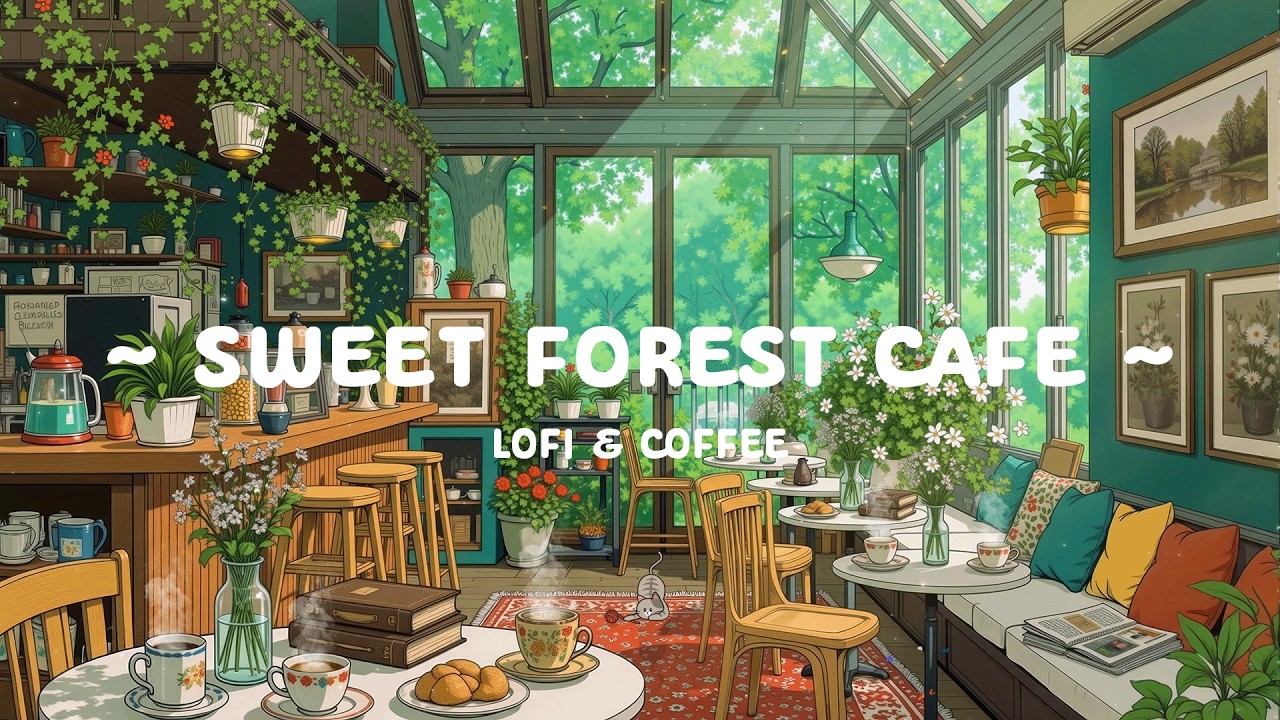 Green Forest Cafe 🌿 Soft Morning in Coffee Shop 🌥️ Lofi Music & Lofi Hip Hop for Work & Productivity