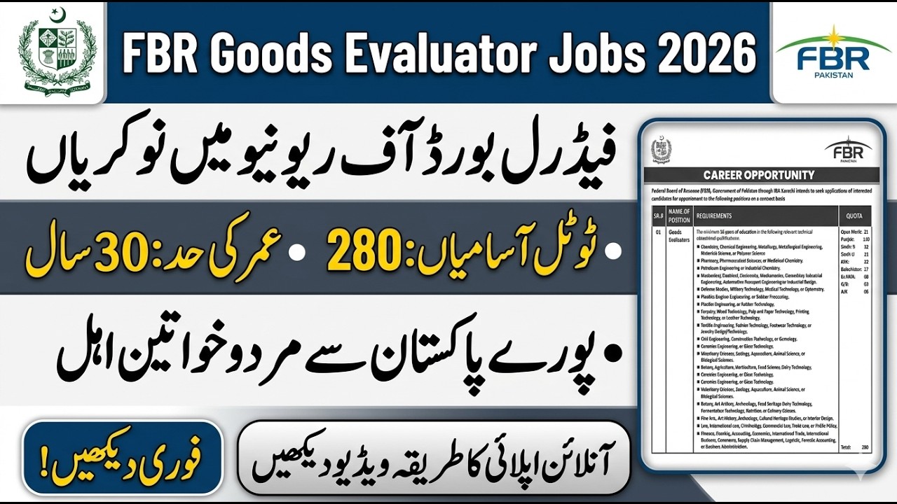 FBR Jobs 2026 Apply Online | FBR Goods Evaluator Jobs 2026 | How to Online Apply FBR Jobs 2026