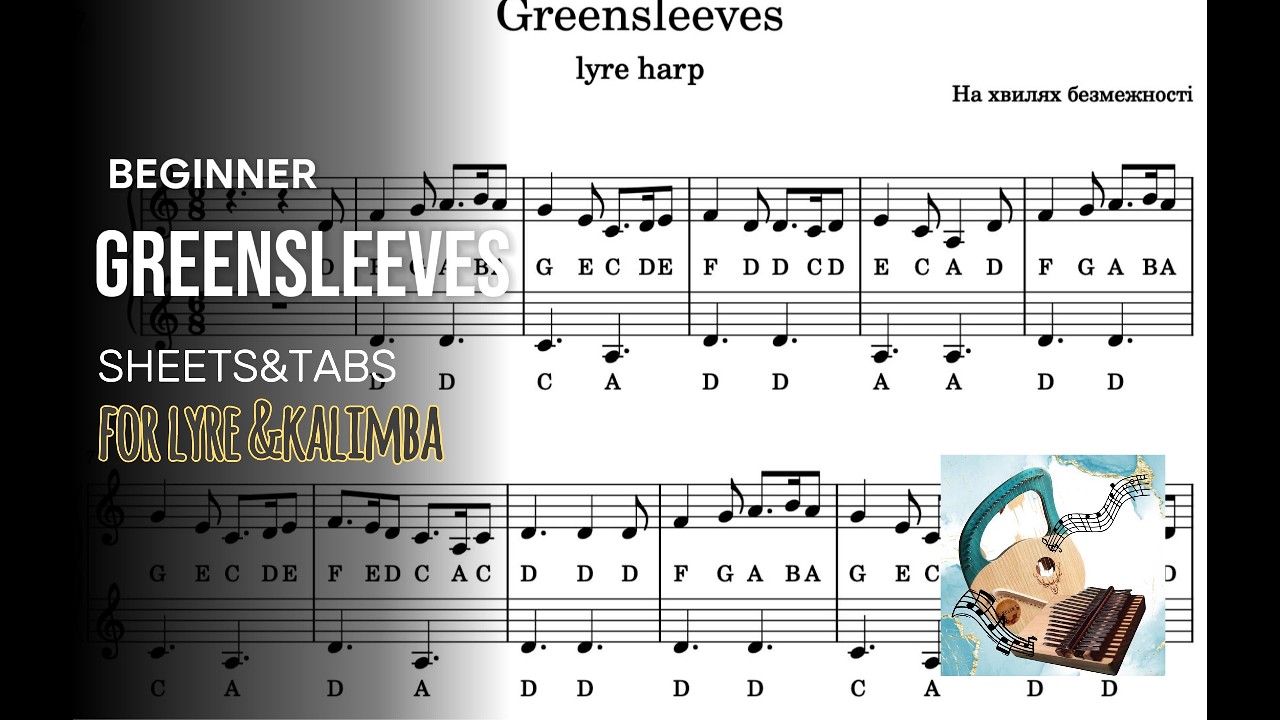 Greensleeves — Kalimba & Lyre Harp Tutorial | Easy Notes & Tabs for Beginners