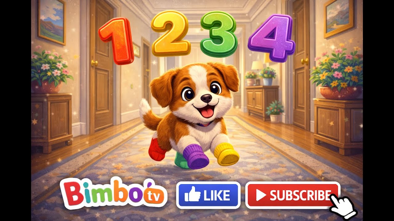 Catelul cu sosete colorate -  Rosu, Galben, Verde, Mov - Numărăm pana la patru - 1,2,3,4 - Bimbo TV