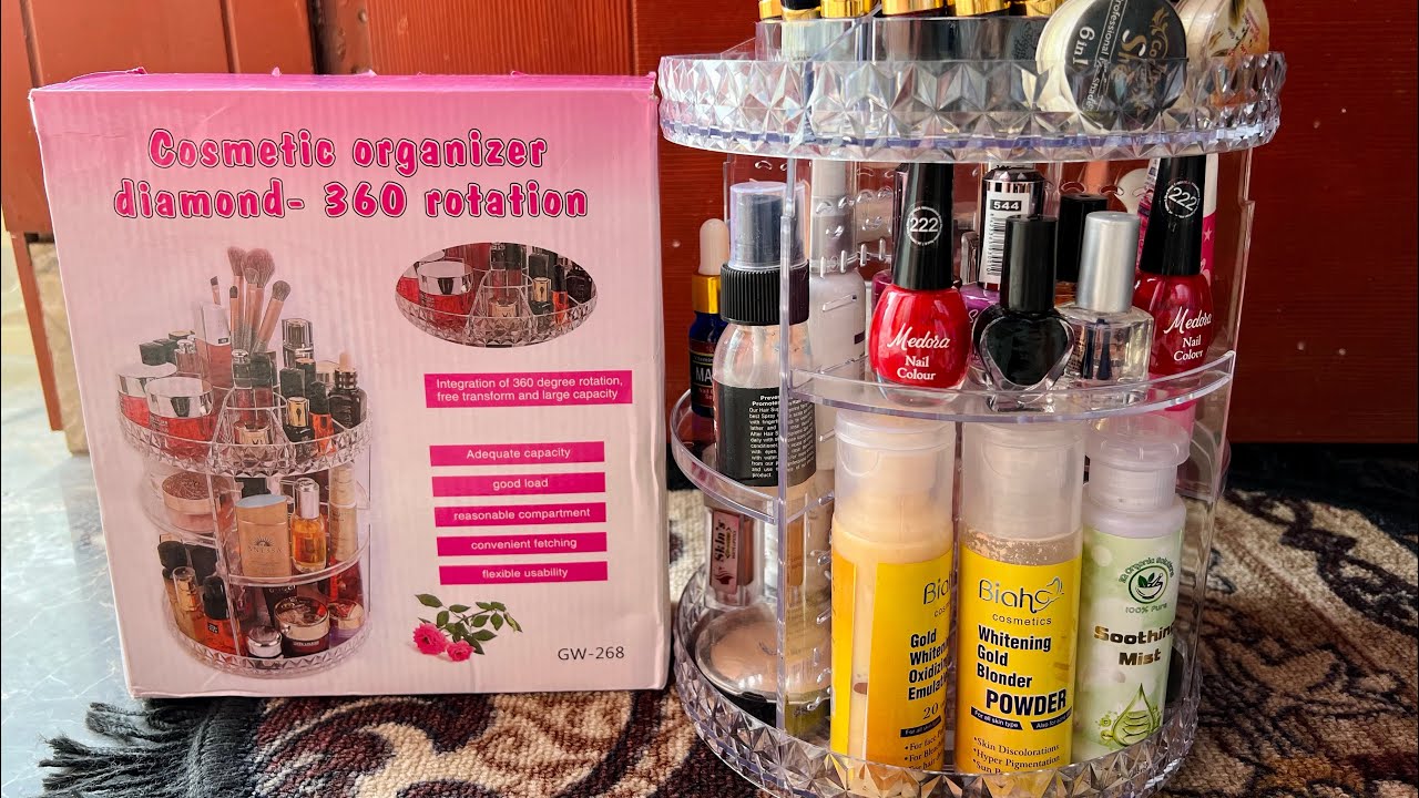 Cosmetic organizer diamond -360 rotation unboxing full review 👍