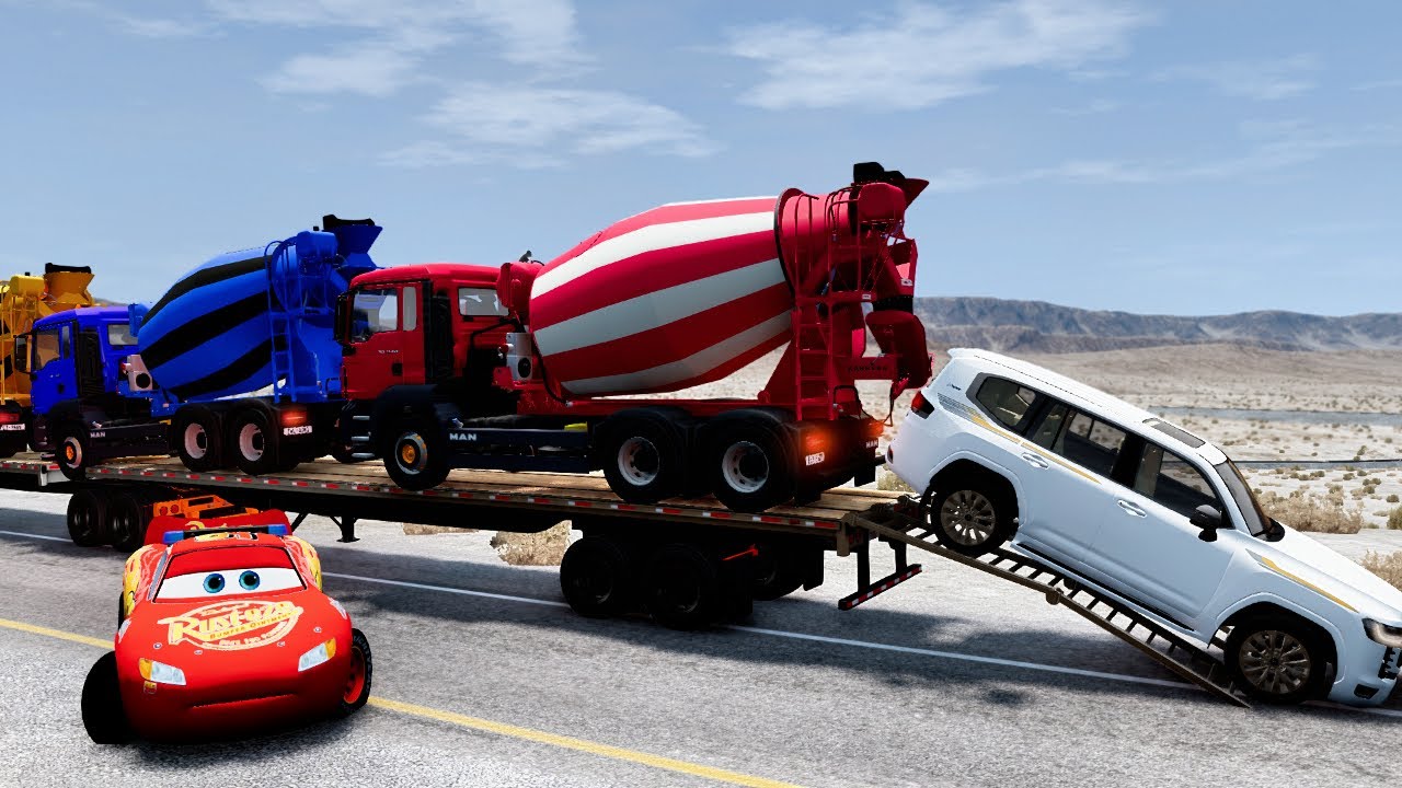 Flatbed Truck Poles  Transportation with Truck   Pothole vs Car #6   BeamNG Drive