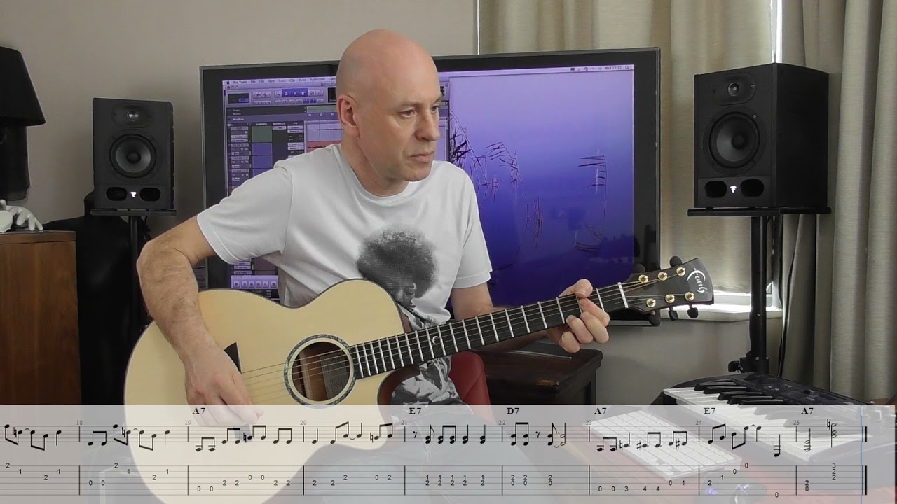 LCM Grade 2 acoustic guitar: Shufflin' Blues with tab and full band backing track