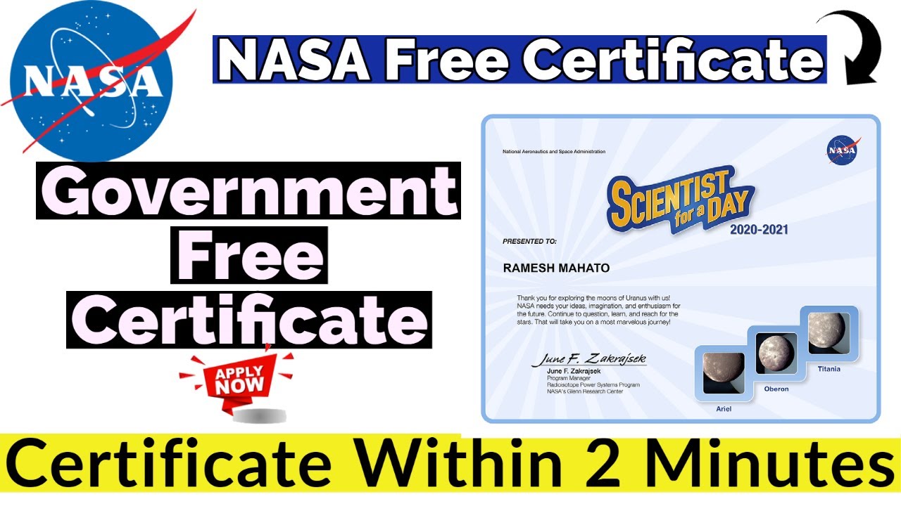 NASA Free Certificate | Government Free Certificate | Free Certificate Course Online