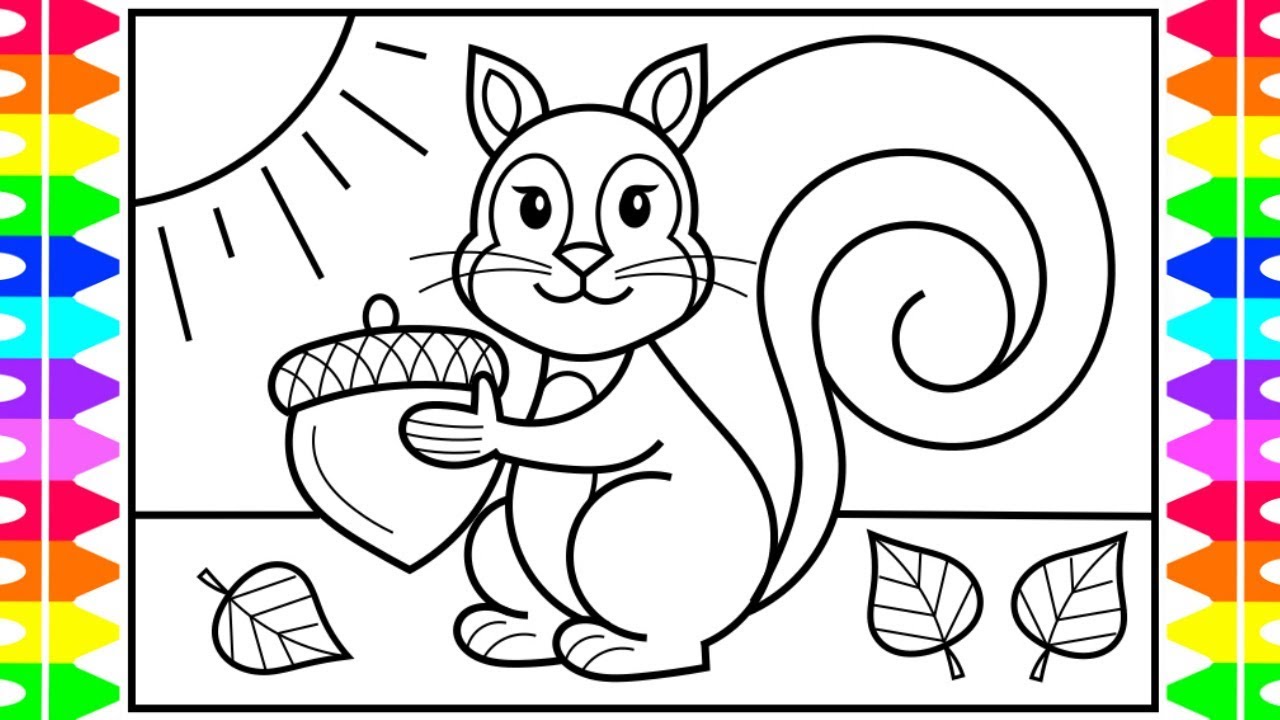 How to Draw a SQUIRREL for KIDS 🐿🍁🌻 Squirrel Drawing for Kids | Squirrel Coloring Pages for Kids