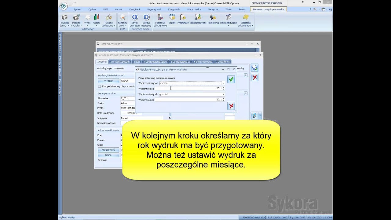 Comarch ERP Optima - roczny wydruk RMUA