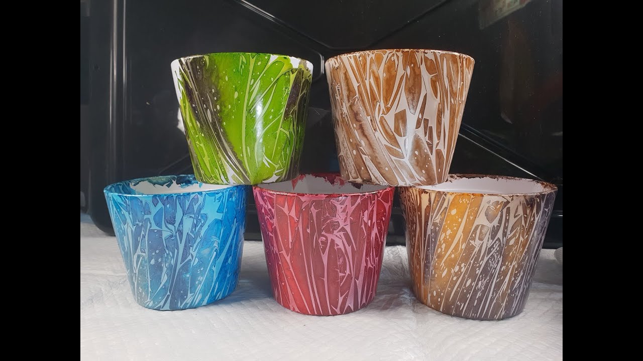 #286 part 2 - alcohol ink on ceramic plant pots part 2 - the unveiling