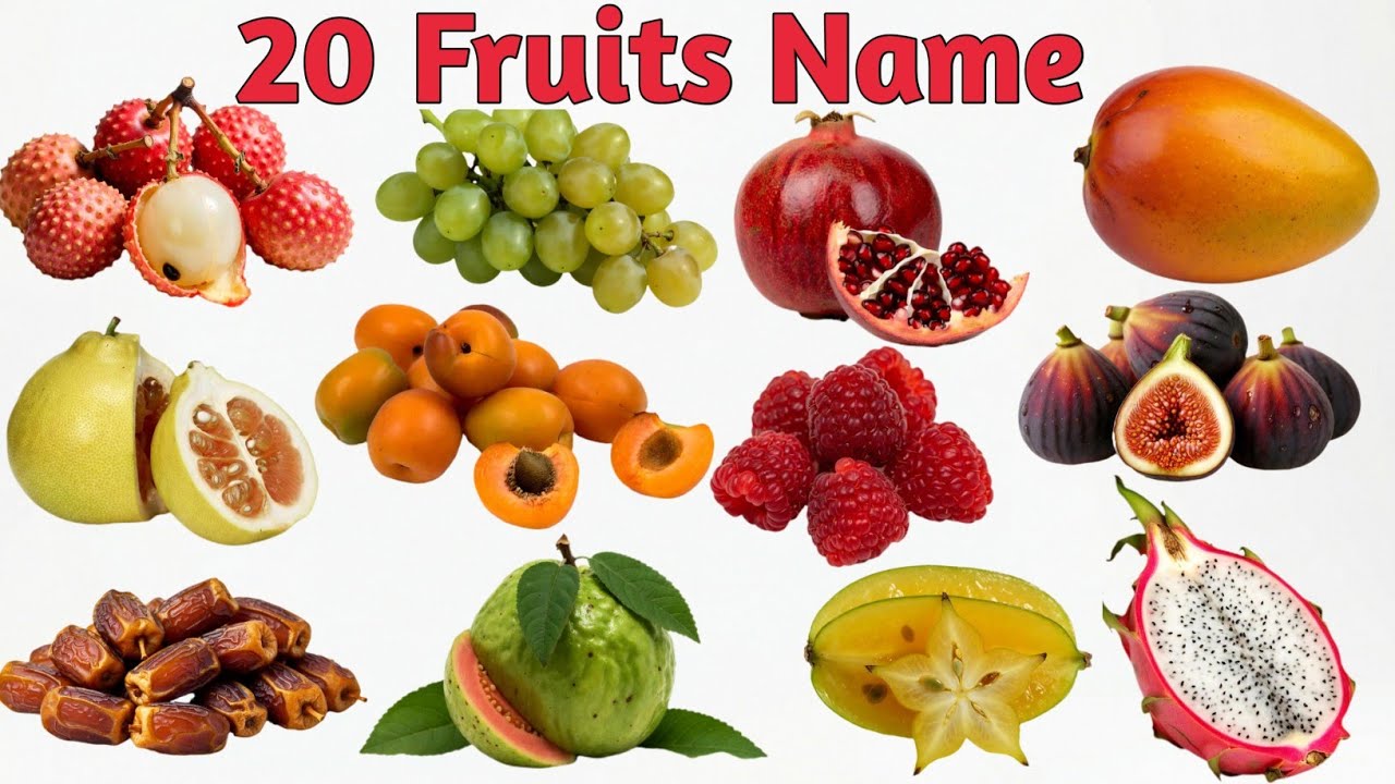 Learning 20  Fruits Names in English for Kids | Healthy Fruits Learning with Cute Kids Education