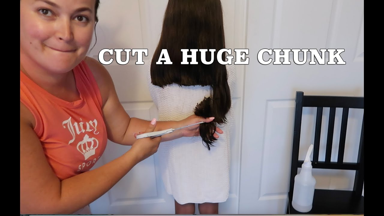 I cut a huge chunk out of her hair. At home haircut #4 #athomehaircut