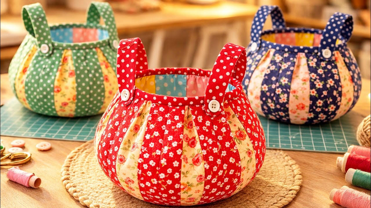 Vintage Quilted Storage Basket | Cottage Style Home Decor