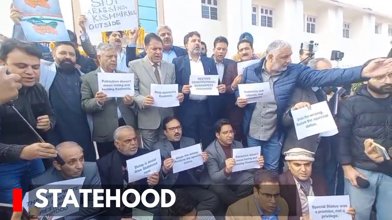 Demanding restoration of statehood, NC MLAs protest outside J&K Assembly