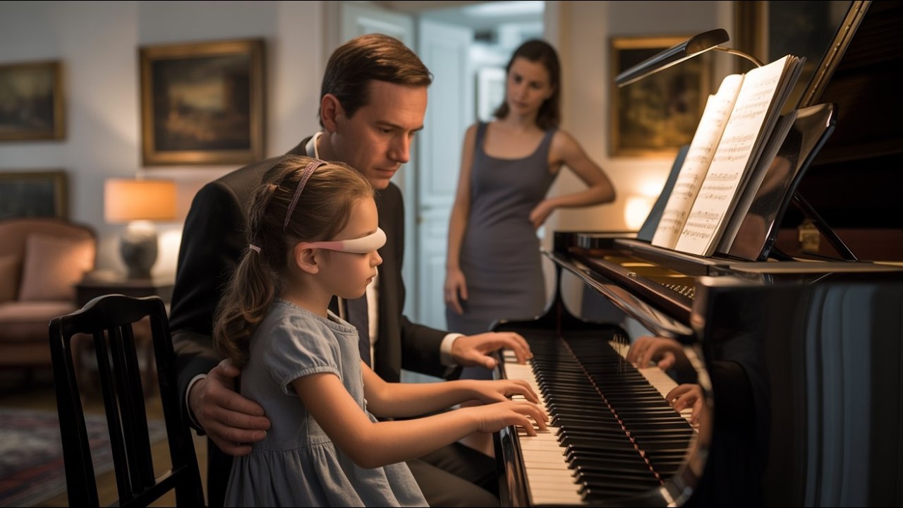 **ingle Dad Janitor Taught CEO’s Blind Girl Piano—Unaware Her Distant Mom Was Silently Observing.