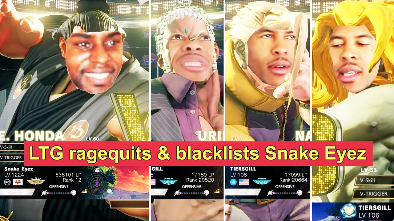 Street Fighter 5 - LTG Low Tier God ragequits & blacklists Snake Eyez (Honda) | Dec. 16, 2020