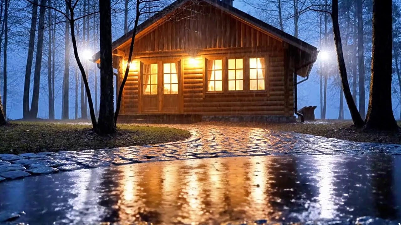 Streaming Calming Rain at a Forest Cabin at Night | ASMR for Meditation