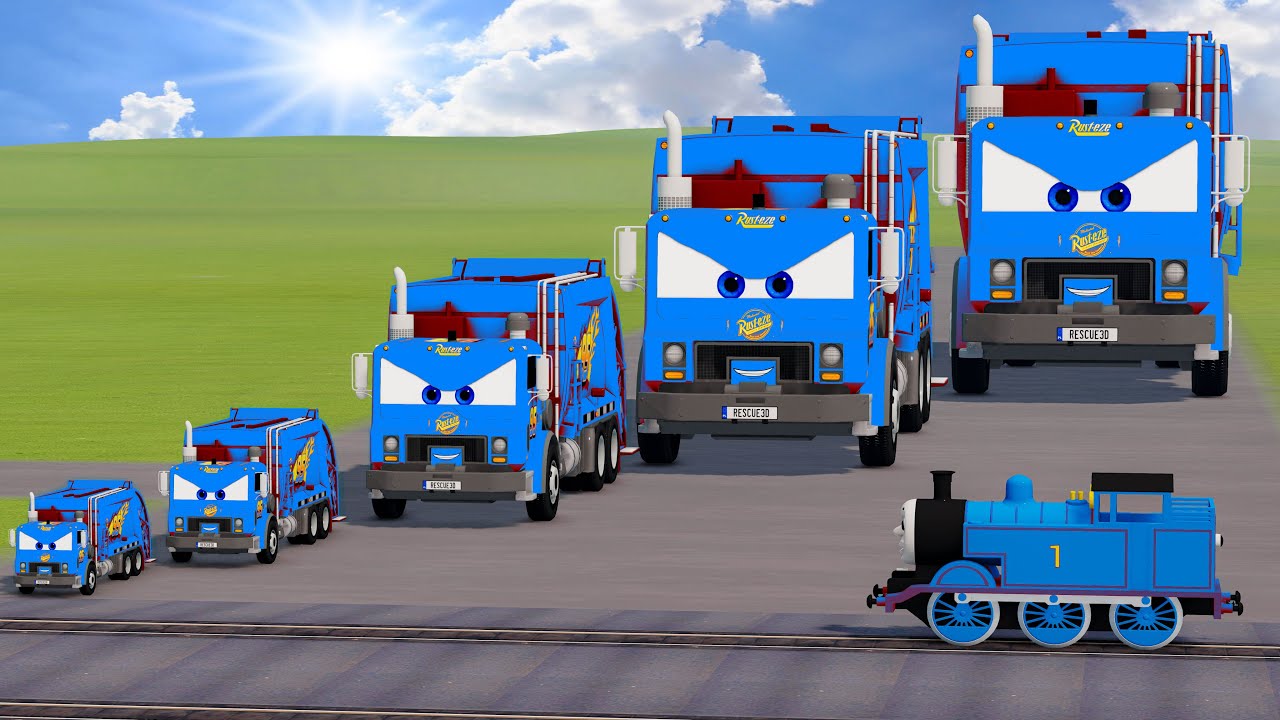 Big & Small Blue Garbage Truck Lightning Mcqueen vs Trains Thomas | BeamNG.Drive