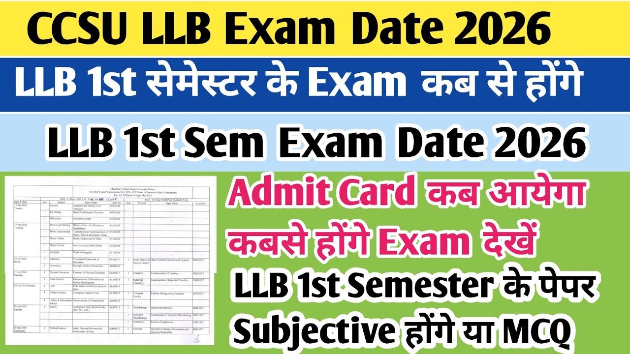 CCSU LLB first semester exam date 2026 | CCSU LLB admit card 2026 kaise download Kare |CCSU LLB exam