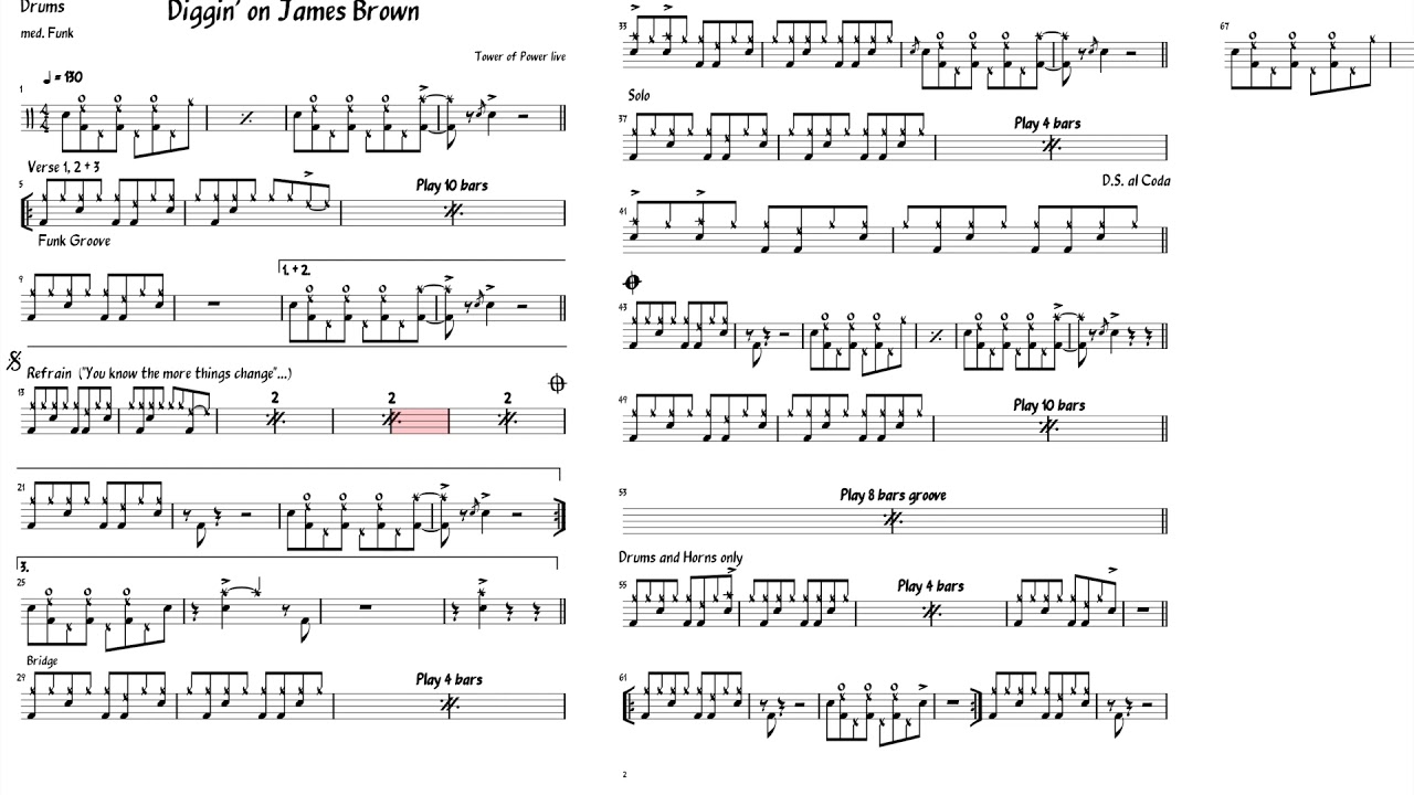 Diggin on James Brown  -  Tower of Power - Drum Chart