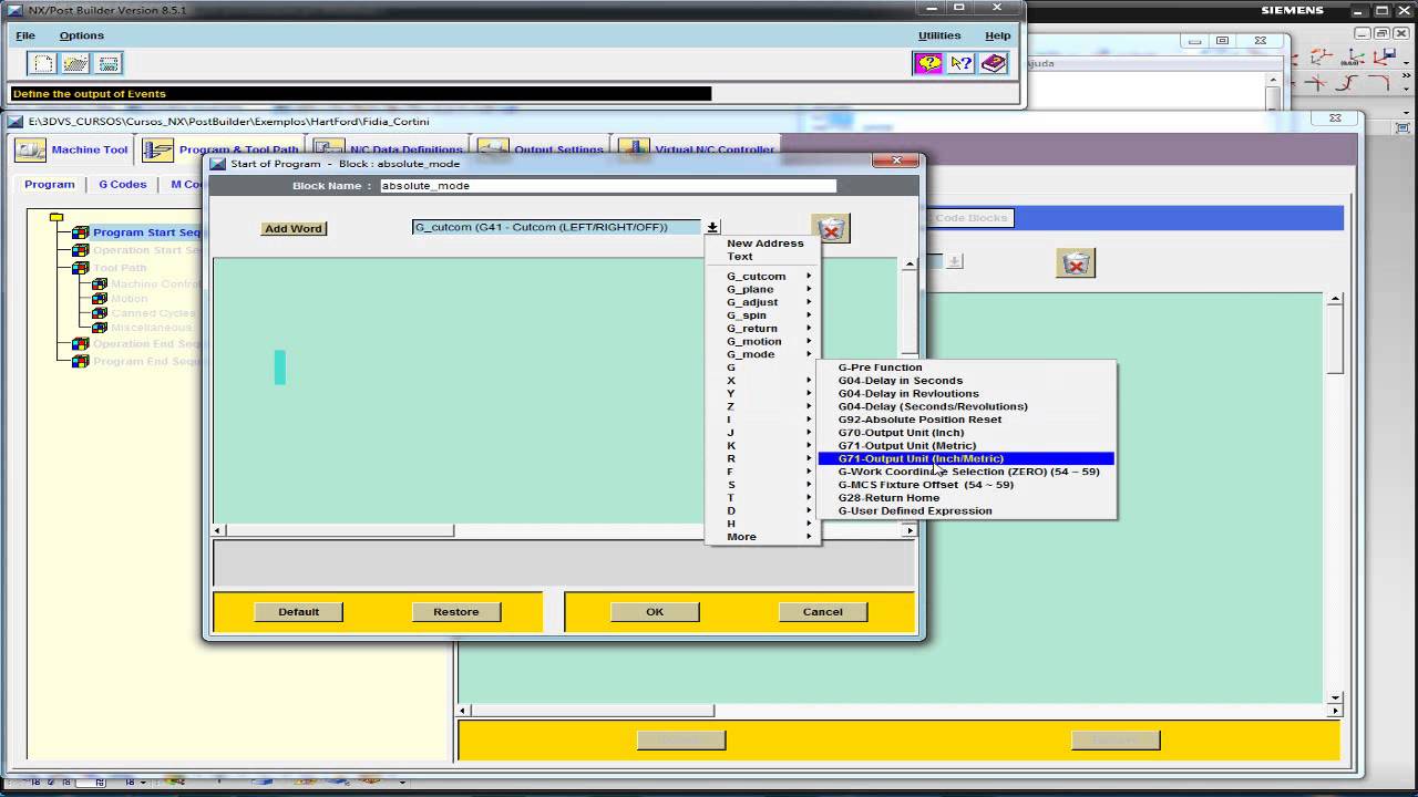 Siemens NX PostBuilder Aula 07 - Criando p&oacute;s-processador para Centro de Usinagem Fidia