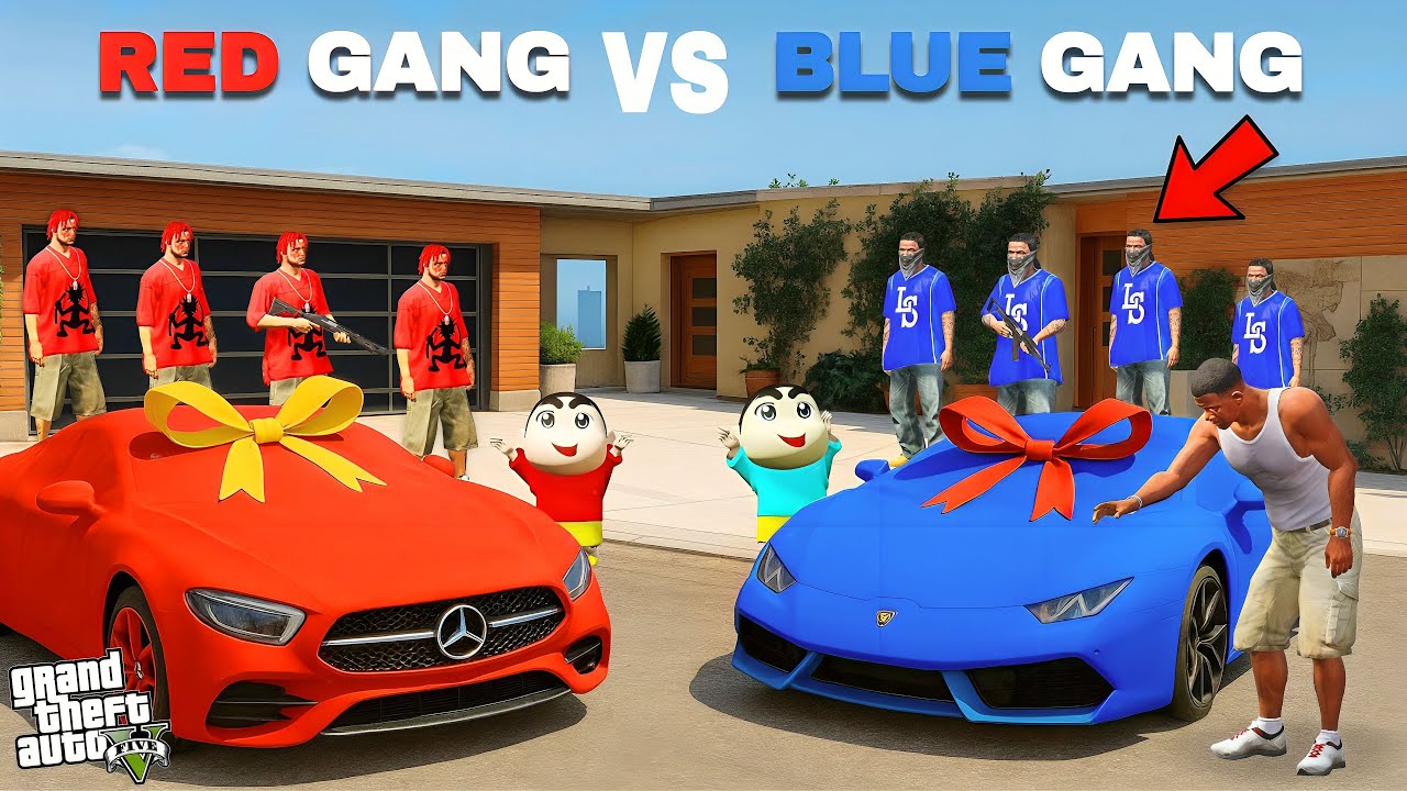 GTA V : Franklin Shinchan Red Gang VS Bluechan Blue Gang Super Car Challenge in GTA 5 ! in Telugu