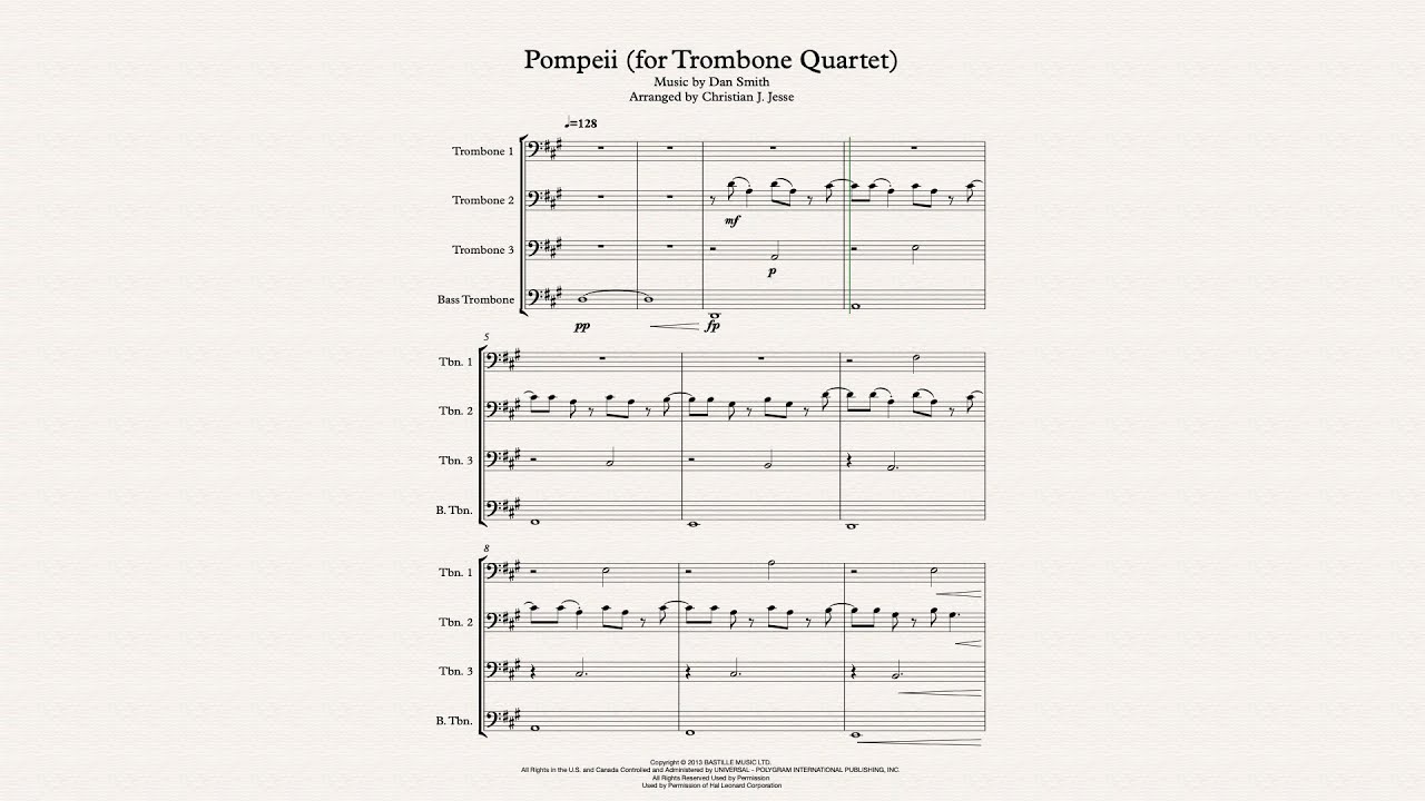 Pompeii - Trombone Quartet Arrangement - Christian Jesse Music