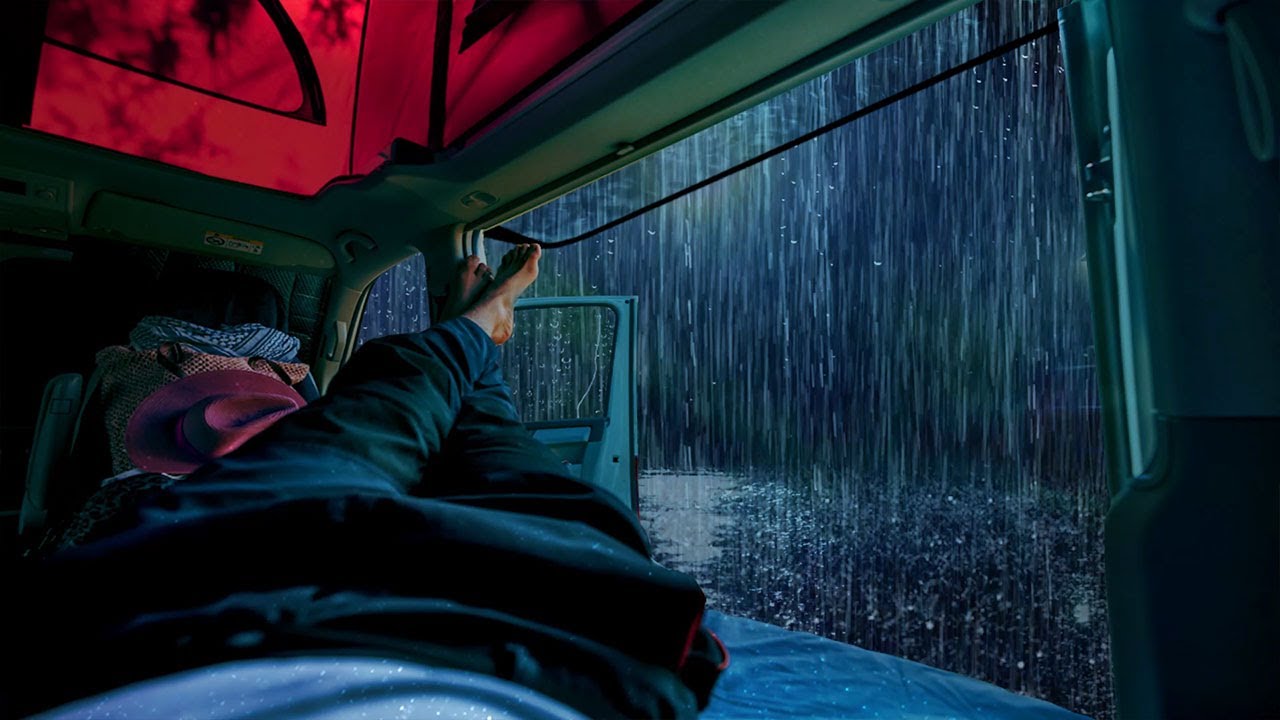 Rain sounds for sleeping - Lulled you to sleep in a camping car with raindrops outside the window