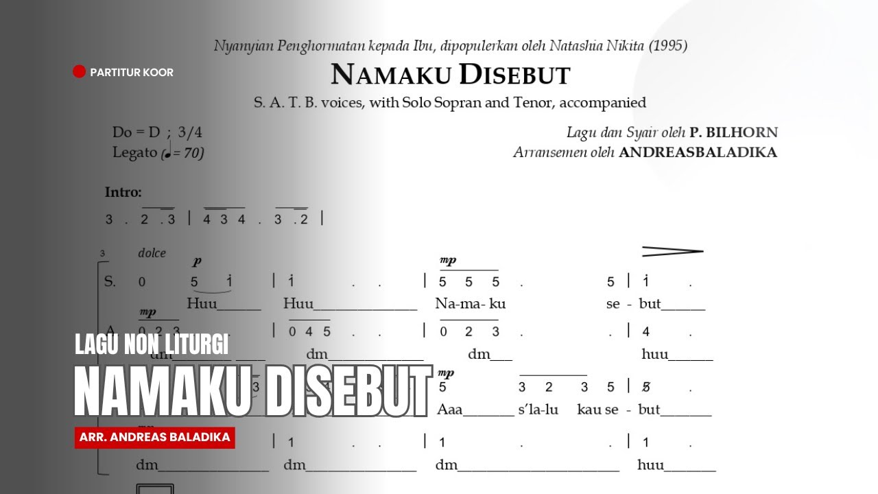 PARTITUR NOT ANGKA SATB: Namaku Disebut (Di Doa Ibuku) | Arr. Andreas Baladika