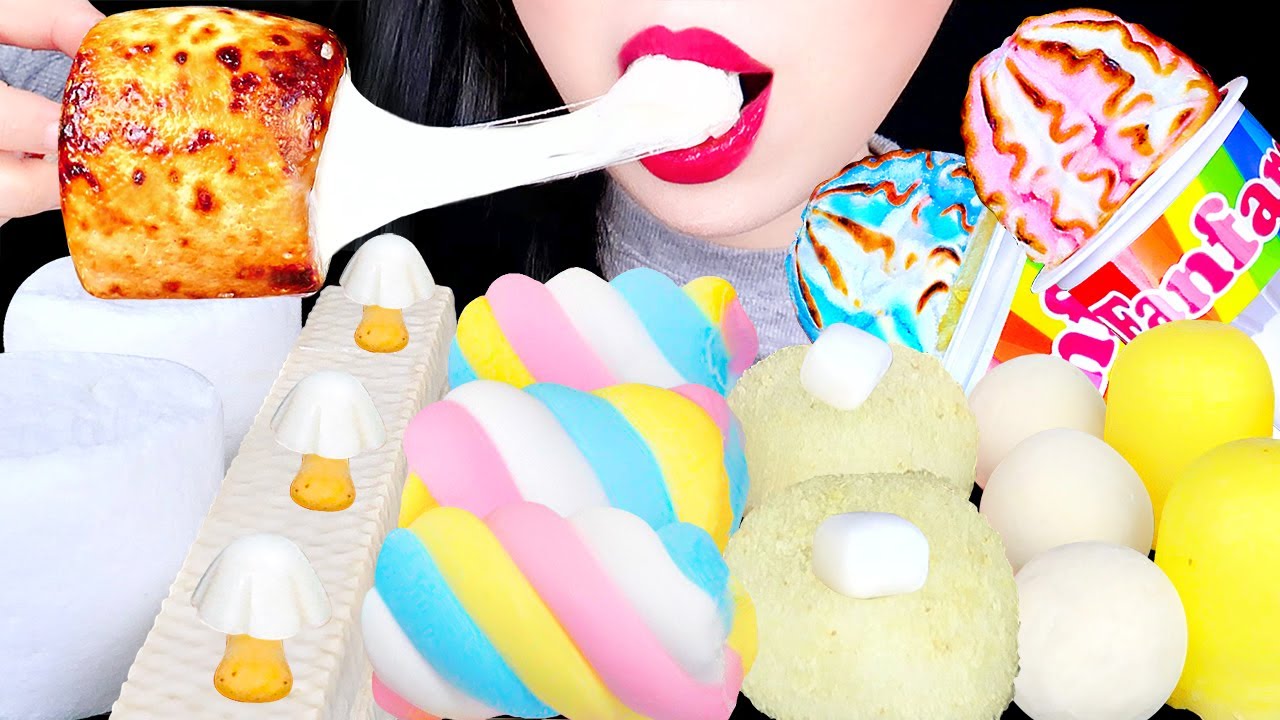 ASMR ROASTED MARSHMALLOW 구운 마시멜로우  먹방 GIANT MARSHMALLOW, CHOCOLATE, ICE CREAM EAITNG SOUNDS MUKBNAG