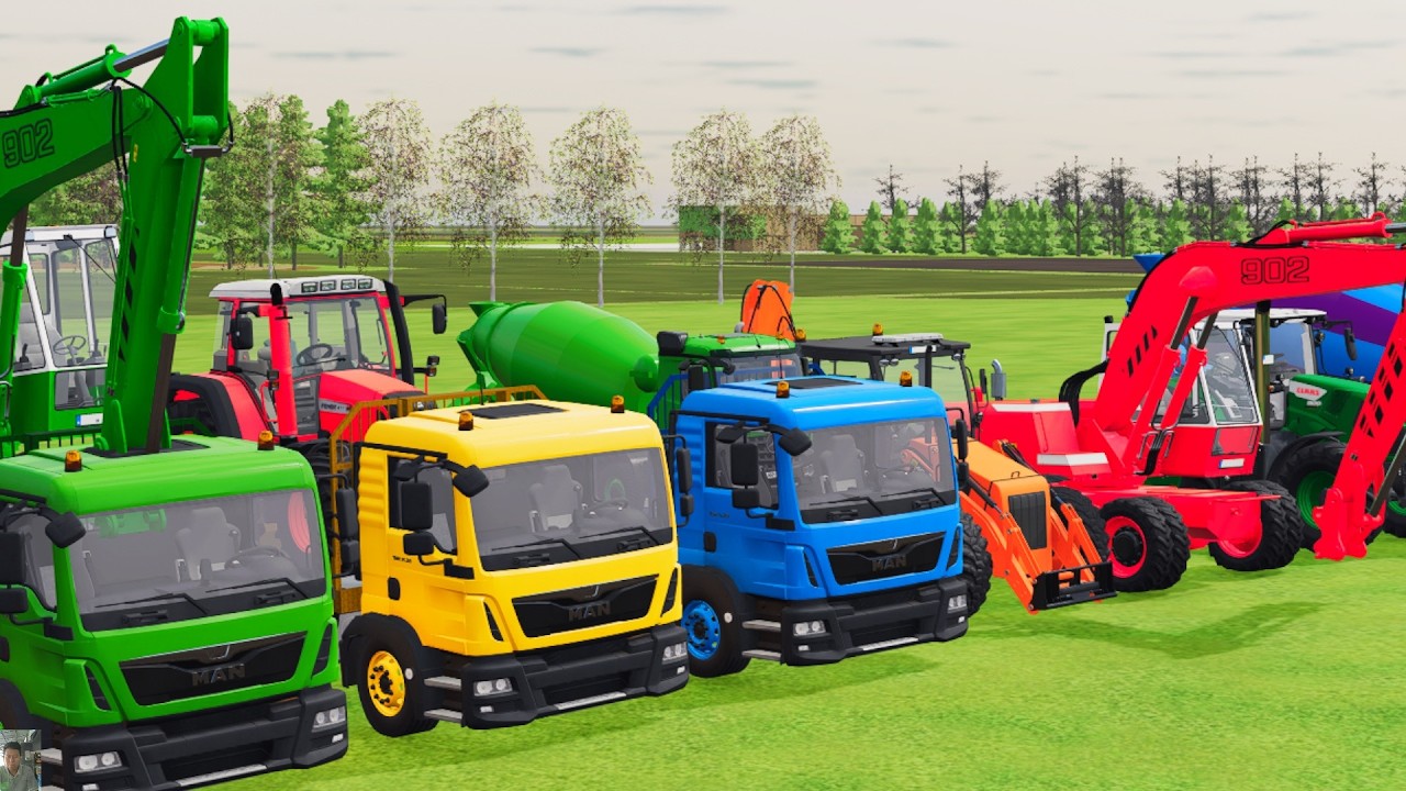 TRANSPORTING EXCAVATOR MIXER TRUCK TRACTORs Backhoe loaders with truck in Game FARMING SIMULATOR 22