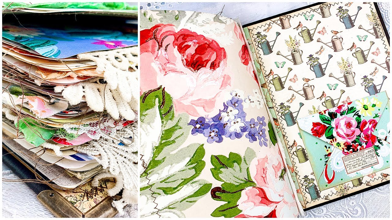 The biggest journal I've EVER made! A huge JUNK JOURNAL TOME flip through | Vintage wallpaper theme!
