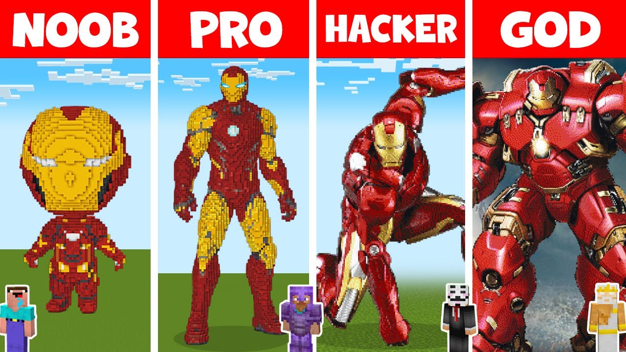 Minecraft TNT IRON MAN HOUSE BUILD CHALLENGE - NOOB vs PRO vs HACKER vs GOD | Animation