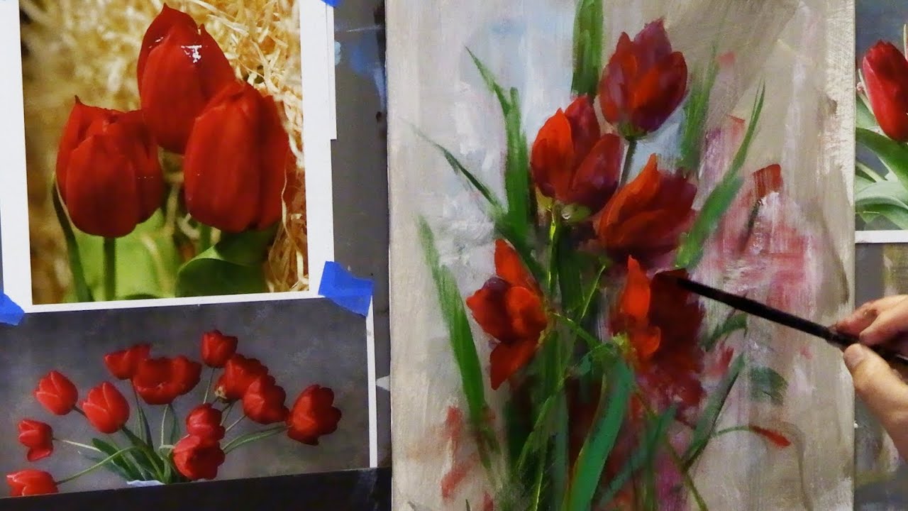 How to paint Red Tulips  how to use red