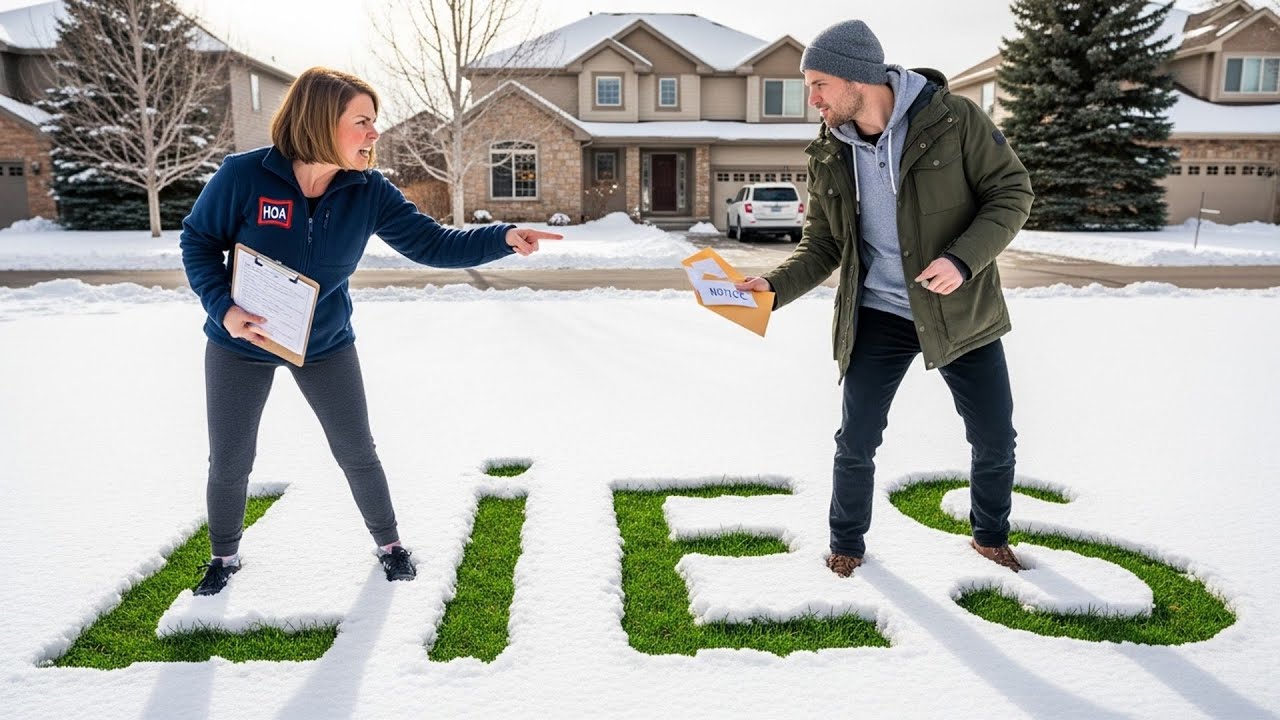 HOA Fined Me For Footprints In My Snow, So I Made A Path Spelling Out Their Lies
