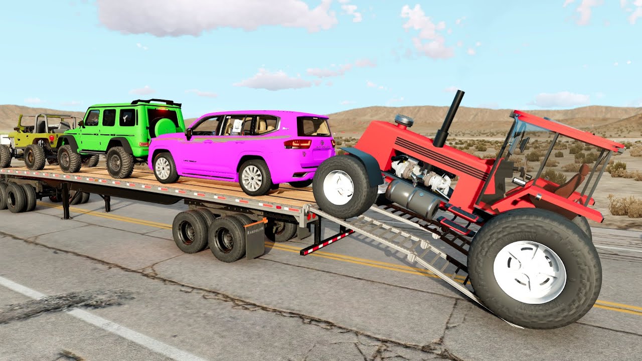 Flatbed Truck McQueen | Transportation with Truck | Pothole vs Car #12 | BeamNG Drive
