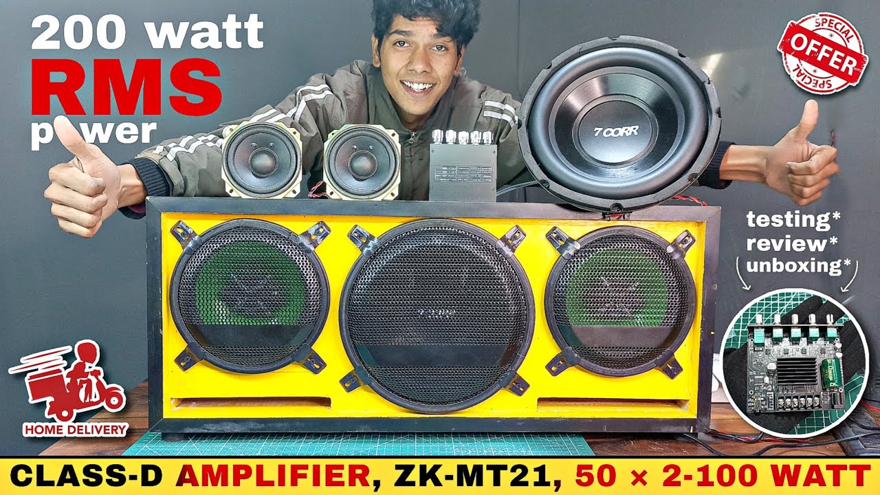 200 watt RMS power class d amplifier board | review & testing | ZK - MT21, 50 &times; 2 + 100 watt | 1700₹