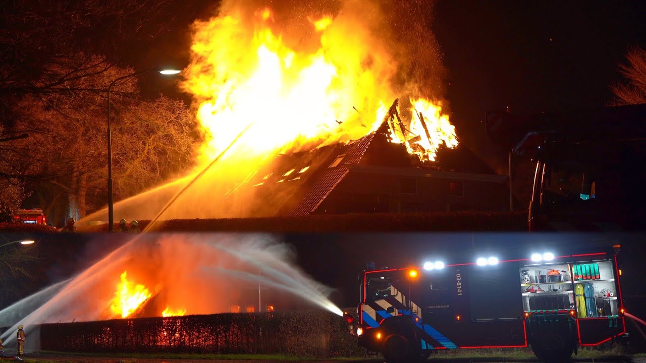 Zeer grote brand in rietgedekte woonboerderij in Winde [inzet waterkanon]
