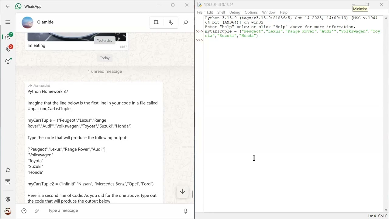 Simeon practising Unpacking and Looping in python Tuples