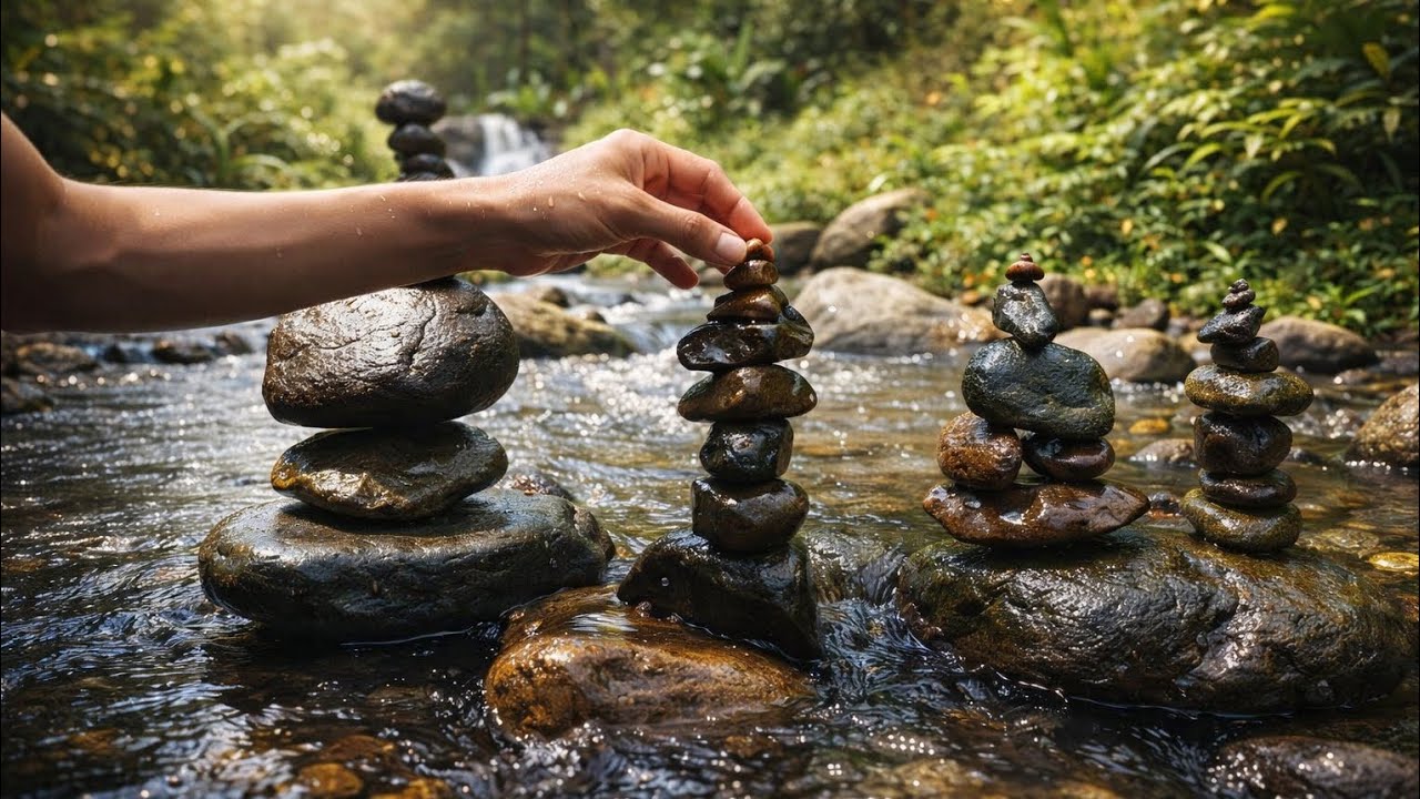 Peaceful River | Stone Balancing Sounds (No Talking) 
