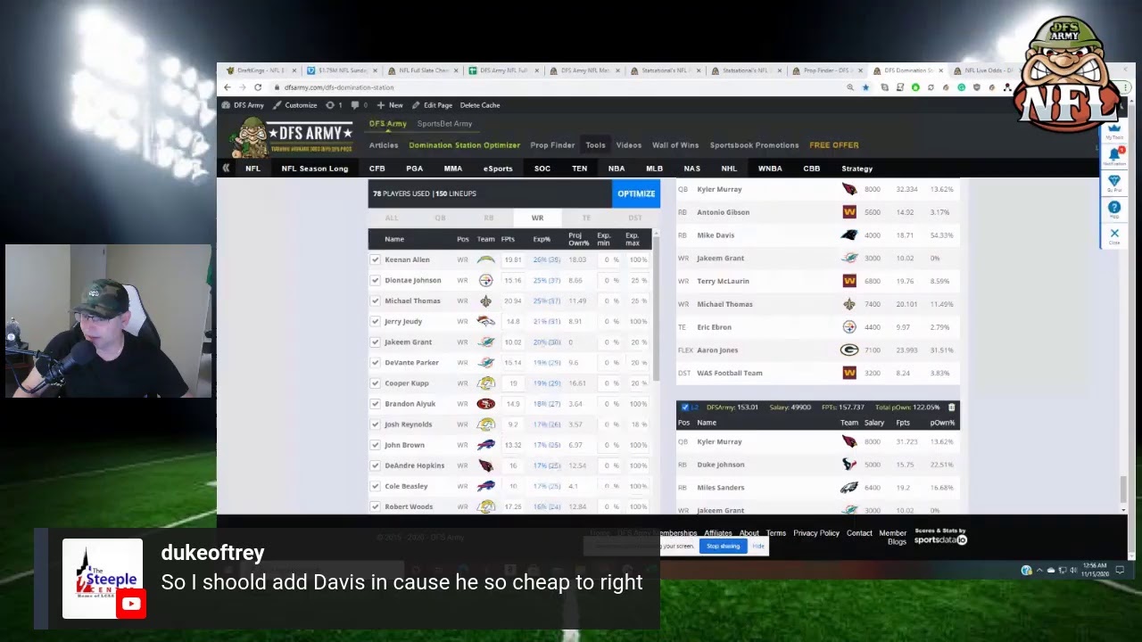 Geek's DFS Army Domination Station NFL Draftkings Week 10 Build Tutorial
