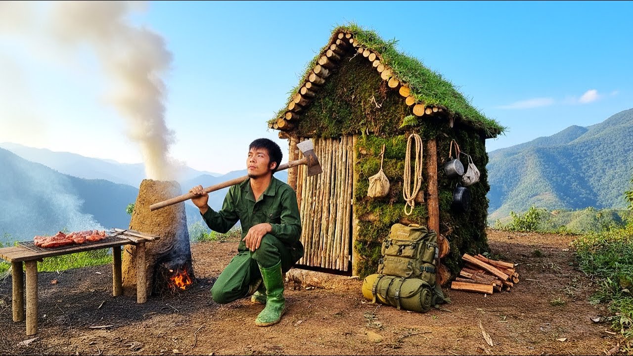 FULL VIDEOS I Built a Cozy Mountain Shelter & Cooked Alone / King Of Satyr