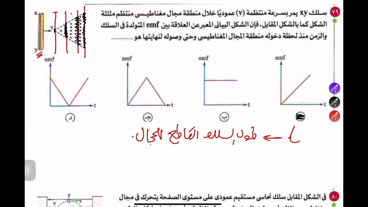حل تمارين كتاب الامتحان || الحث الكهرومغناطيسي في سلك || من السؤال  ٧٠ الي ١٠٣ || ٣ث