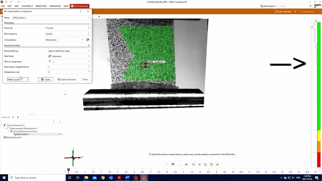 Digital Image Correlation - Mode 1 Edge Crack Testing - Part 5 - Sample Analysis GOM Correlate