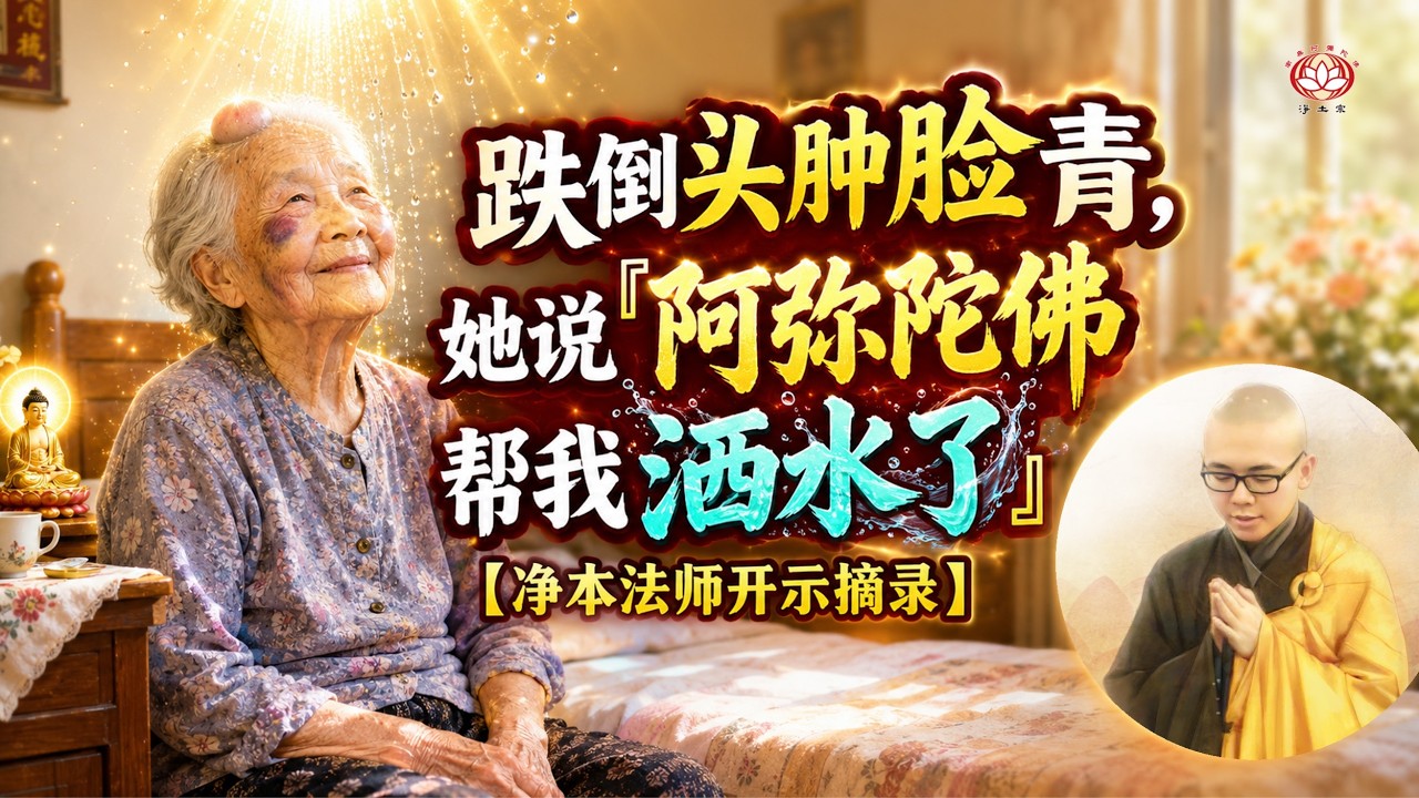 跌倒头肿脸青，她说「阿弥陀佛帮我洒水了」【真实案例】｜净本法师开示｜《往生论注》讲记 第四集节录｜净土宗 Pure Land Buddhism