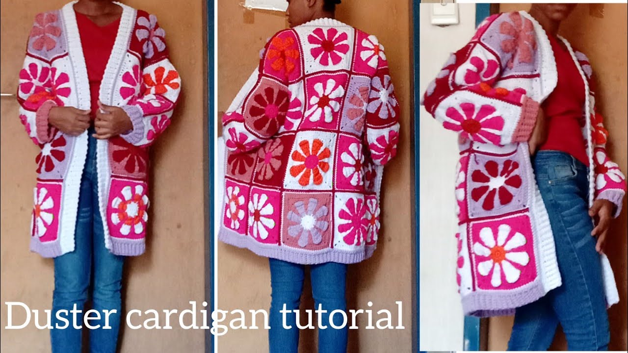 How to crochet granny square cardigan with retro daisy flowers