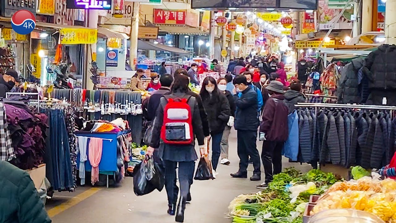 충북 최대의 육거리 전통시장! 통닭 1마리 6천원! 약재 거리, 직거래 새벽시장, 육거리 종합시장 한마음 쇼핑타운 상가, 4K Cheongju Korea Walk.