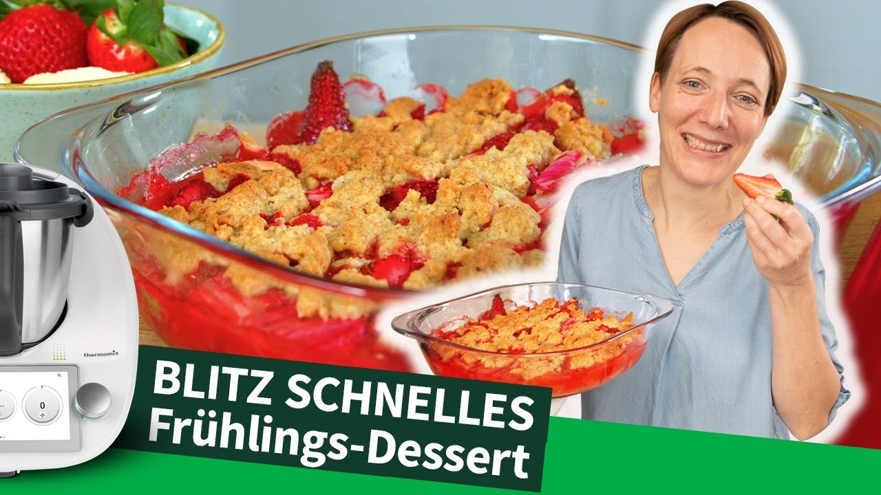 Super einfaches Erdbeer-Rhabarber-Crumble, das deine Familie begeistern wird! | Thermomix® Rezept