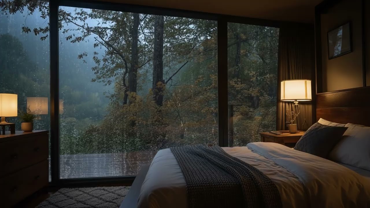 Midnight Rain in a Cozy Forest Cabin 🌧️ Gentle Nature Rain for Deep Sleep, Study and Focus