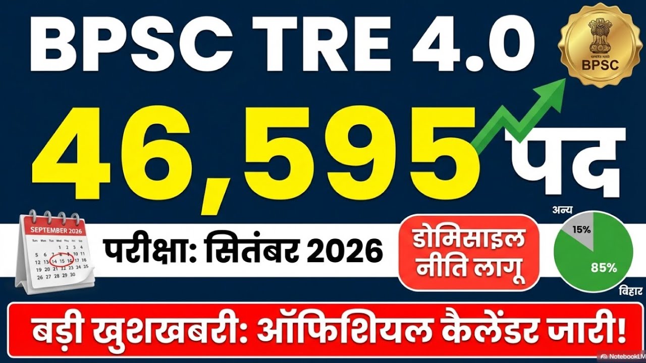 BPSC TRE 4.0 Big Update 🔥 | 46,595 पद | परीक्षा सितंबर में | ऑफिशियल कैलेंडर जारी #bpsc 