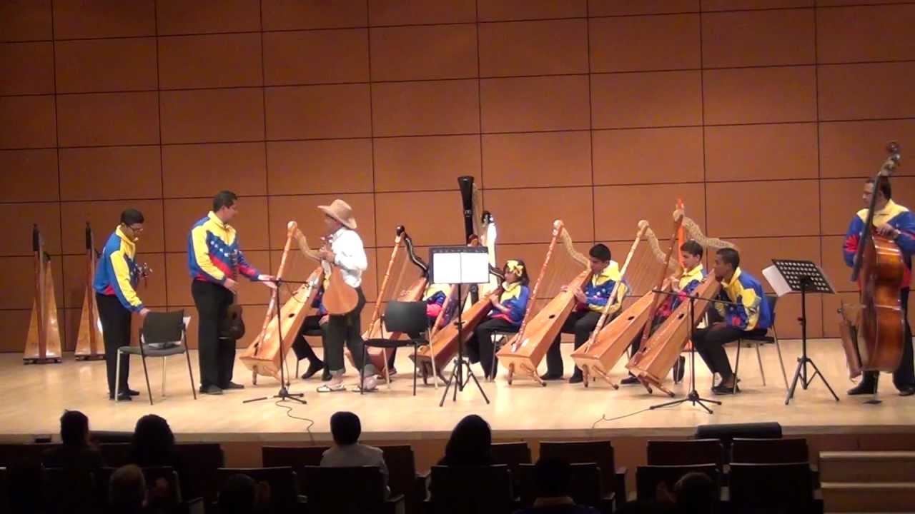 9 festival internacional infantil del arpa, fila de arpas Venezuela y Arecio Manjarres