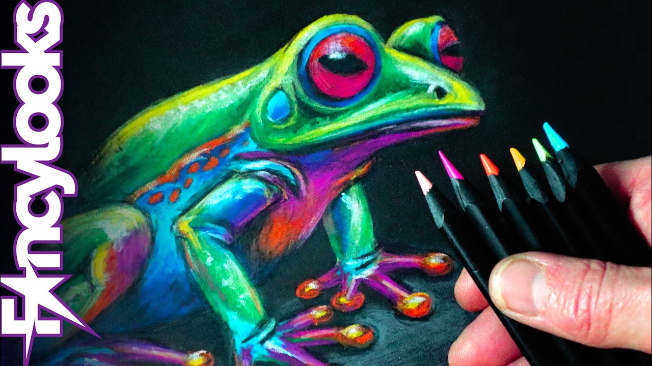 Cómo dibujar ranita arcoiris a lápices sobre negro