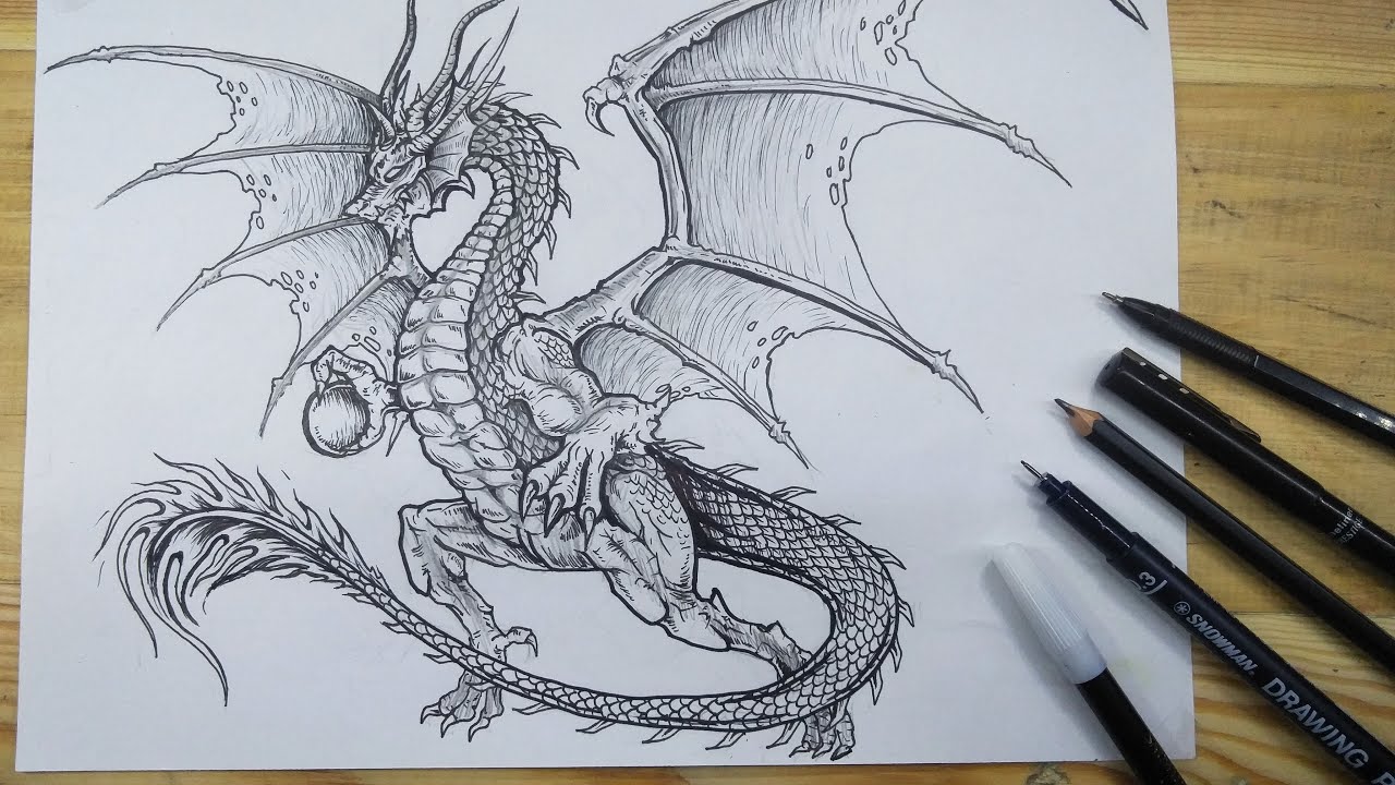 MENGGAMBAR NAGA TERBANG || How to draw winged dragon@DonaArt_Bdg-GoresanJiwa #sketsa#drawing